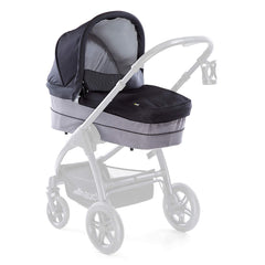 Hauck Saturn Carrycot (Caviar/Stone) - quarter view, showing the carrycot fixed onto the Saturn R`s chassis (stroller not included, available separately)