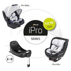 Hauck iPro Series - graphic showing the base and its two compatible car seats (seats not included, available separately)