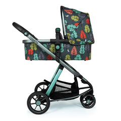Cosatto Giggle 3 Pram & Pushchair (Hare Wood) - side view, showing the carrycot and chassis in use as the pram