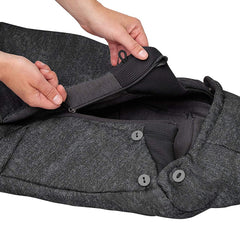 Maxi-Cosi General Footmuff (Nomad Black) - showing the zipped and button fastenings
