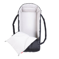 Phil & Teds XL COCOON Soft Carrycot (Black) - showing the cocoon`s interior and zippered front