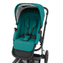 BabyStyle Hybrid Edge 2 Stroller (Lagoon) - front view, showing the seat and its 5-point safety harness