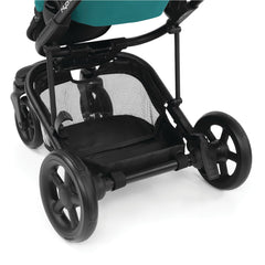 BabyStyle Hybrid Edge 2 Stroller (Lagoon) - rear view, showing the stroller`s spacious basket
