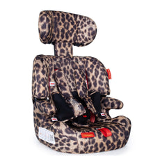 Cosatto Zoomi Group 123 Car Seat - Paloma Faith (Hear Us Roar) - quarter view, shown here with the insert removed and the headrest raised