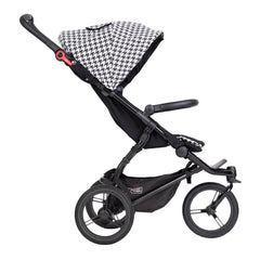 Mountain Buggy Swift - Luxury Collection (Pepita) - side view, shown here with seat upright