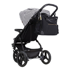 Mountain Buggy Swift - Luxury Collection (Pepita) - rear view, shown here with the satchel hanging from its clips