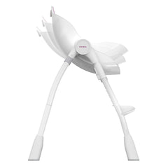 Oribel Cocoon Highchair (Rose Pink) - side view, showing the reclining positions available