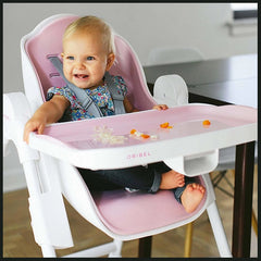 Oribel Cocoon Highchair (Rose Pink) - lifestyle image, shown here as the highchair with its tray