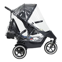 Phil & Teds Storm Cover for v6 Dot/Sport/Dash (2019+ Single-to-Double) - side view, shown here over the buggy and double kit rear seat