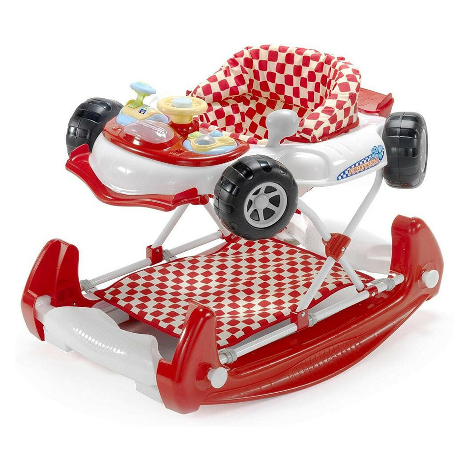 MyChild Car Walker/Rocker (Red) - quarter view, shown in rocker mode