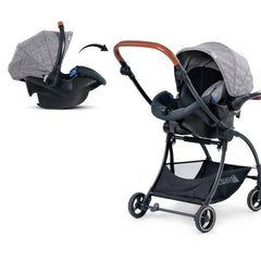 Hauck Comfort Fix 0+ Car Seat (Melange Grey) - showing the car seat fixed onto a compatible Hauck chassis (pushchair not included, available separately)