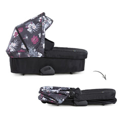 Hauck Saturn Carrycot (Wild Blooms) - side view, showing the carrycot both folded and unfolded