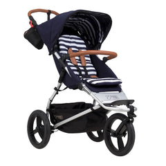 Mountain Buggy Urban Jungle - Luxury Collection Bundle (Nautical) - quarter view, showing the forward-facing pushchair