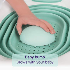 ClevaMama ClevaBath - The Bath Sink (Aqua) - over view, showing the bath`s adjustable and removable bum bump