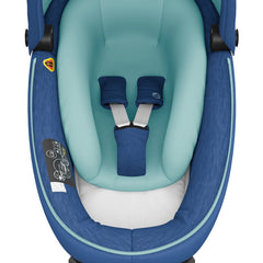 Maxi-Cosi Jade i-Size Car Cot (Essential Blue) - overhead view, showing the cot`s interior with its safety harness