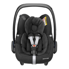 Maxi-Cosi Pebble Pro i-Size Car Seat (Essential Black) - front view, shown here with its newborn insert
