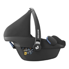 Maxi-Cosi Pebble Pro i-Size Car Seat (Essential Black) - side view, shown here with its canopy raised