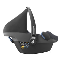 Maxi-Cosi Pebble Pro i-Size Car Seat (Essential Graphite) - side view, shown here with its canopy raised