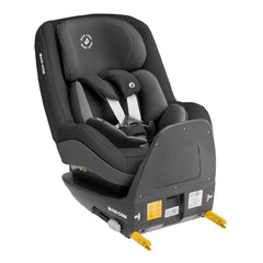 Maxi-Cosi Pearl Pro 2 i-Size Car Seat (Authentic Black) - quarter view, showing the seat in rear-facing mode fixed to an ISOFIX base (base not included, available separately)