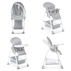 Hauck Sit 'n' Relax Highchair (Stretch Grey) - showing the highchair in its various configurations