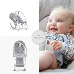 Hauck Sit 'n' Relax Highchair (Stretch Grey) - lifestyle image, showing the chair`s newborn options