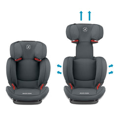 Maxi-Cosi RodiFix AirProtect Car Seat (Authentic Graphite) - front view, showing how the seat adapts with your growing child