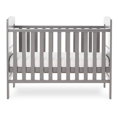 Obaby Grace Mini Cot Bed (Taupe Grey) - side view, shown with the mattress base at its middle level (mattress not included, available separately)