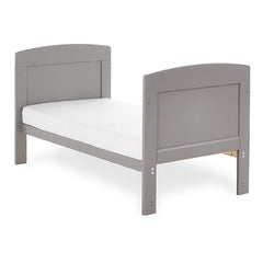 Obaby Grace Mini Cot Bed (Taupe Grey) - quarter view, shown here as the junior bed (mattress not included, available separately)