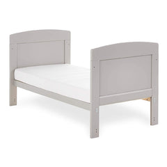 Obaby Grace Mini Cot Bed (Warm Grey) - quarter view, shown here as the junior bed (mattress not included, available separately)