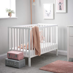 Obaby Bantam Cot - 120x60cm (White) - lifestyle image (mattress and accessories not included, available separately