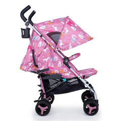 Cosatto Supa 3 Stroller (Dusky Unicorn Land) - side view, shown here with its hood fully extended and leg rest raised