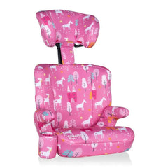 Cosatto Ninja Group 2/3 Car Seat (Candy Unicorn Land) - quarter view, showing the seat with its headrest fully raised