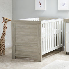 Obaby Nika Cot Bed (Grey Wash & White) - lifestyle image