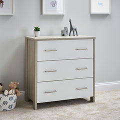 Obaby Nika Changing Unit (Grey Wash & White) - lifestyle image, showing the changing unit as a chest of drawers without the changing top 