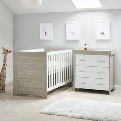 Obaby Nika 2 Piece Room Set (Grey Wash & White) - lifestyle image, shown here with the cot bed