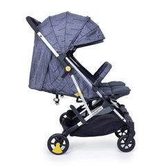 Cosatto Woosh Double Stroller (Fika Forest) - side view, shown here with the seats fully reclined, the leg rests raised and the hoods extended