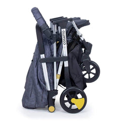 Cosatto Woosh Double Stroller (Fika Forest) - side view, showing the chassis folded and free-standing