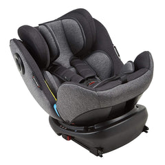 MyChild Chadwick ISOFIX Car Seat - Group 0123 (Black/Grey) - quarter view, showing the seat reclined in rear-facing mode