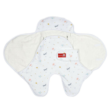 Red Castle Babynomade Double Fleece Blanket (Happy Fox/White) - showing a Babynomade interior and its waist belt and flap