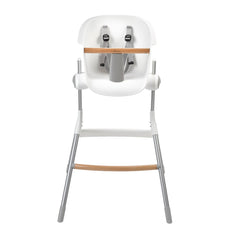 BEABA Up & Down Evolutive Highchair Bundle (White/Grey) - showing the highchair with its 5-point safety harness