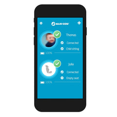Maxi-Cosi e-Safety Cushion (Black) - showing the app being used on a smartphone