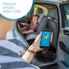 Maxi-Cosi e-Safety Cushion (Black) - showing the app in use on parent`s smartphone