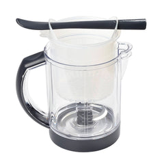 BEABA Babycook Solo (Dark Grey) - showing the glass bowl with its graduated measurements, the cooking basket and the included spatula