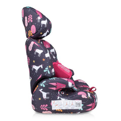 Cosatto Zoomi Group 123 Car Seat (Unicorn Land) - side view, showing the illustrated seat belt guide
