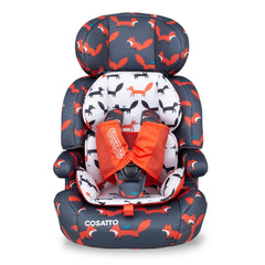 Cosatto Zoomi Group 123 Car Seat (Charcoal Mister Fox) - front view, shown here with its reversible seat liner