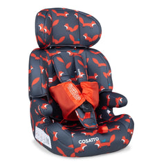 Cosatto Zoomi Group 123 Car Seat (Charcoal Mister Fox) - quarter view, shown here without the liner