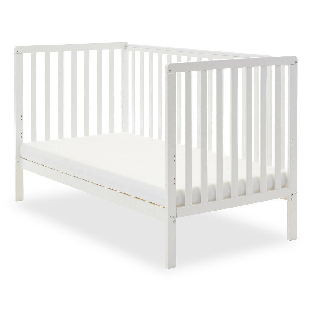 Obaby Bantam Cot Bed (White) - quarter view, shown here converted to the junior bed (mattress not included, available separately)