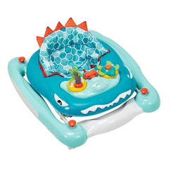 MyChild Dino 2-in-1 Walker/Rocker (Aqua Grey) - quarter view, showing Dino at its lowest height