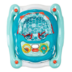 MyChild Dino 2-in-1 Walker/Rocker (Aqua Grey) - overhead view, showing the padded seat and play tray