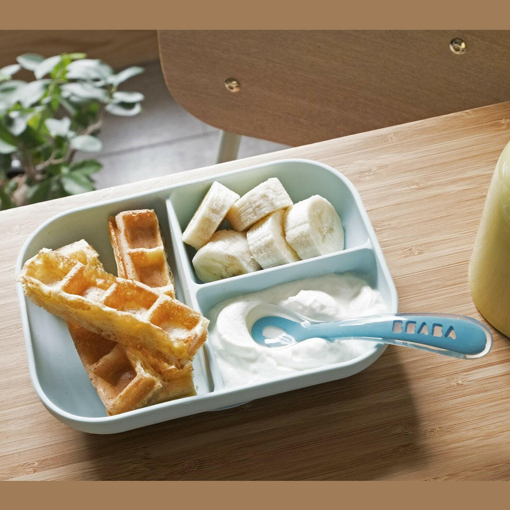 BEABA Silicone Suction Compartment Plate (Blue) - lifestyle image